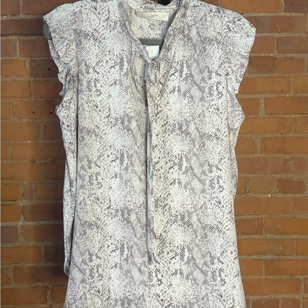 LOFT Cream Flutter Sleeve Blouse with Ruffled Tie Front